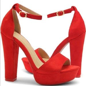 Shoe Land Open Toe Ankle Strap Chunky Platform Heels 5” With Straps